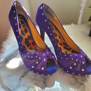 Gianni Bini Purple Suede Gold Studded Peep-Toe Pumps